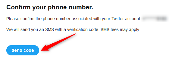 El botón "Enviar código" para que Twitter te envíe un mensaje SMS.
