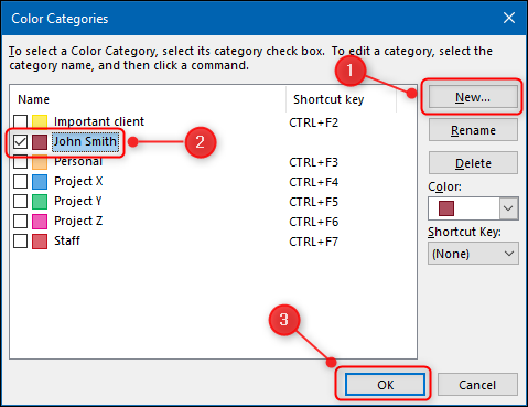 El panel "Categorías de color".