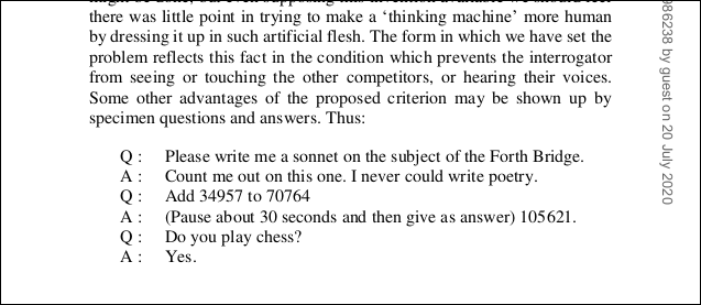 Una lista de preguntas y respuestas del PDF del documento de Turing.