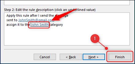 El botón "Finalizar" en el Asistente de reglas.