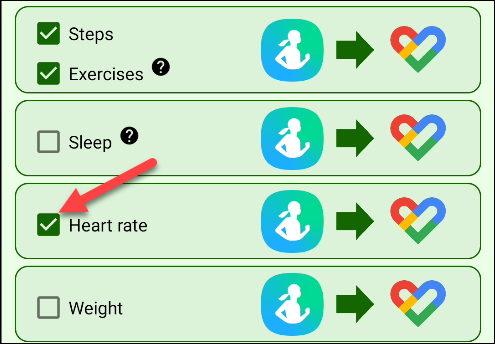 Seleccione los datos de fitness que desea sincronizar.