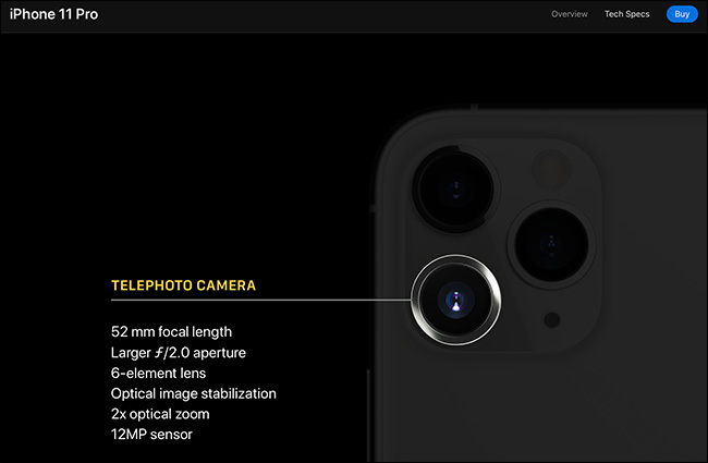 Los detalles de la cámara de telefoto en el iPhone 11 Pro.