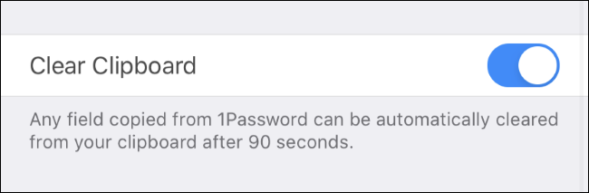 Opción de 1Password para borrar el portapapeles del iPhone.