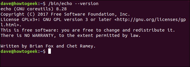 / bin / echo --version en una ventana de terminal