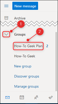 El plan en el panel de navegación de Outlook.