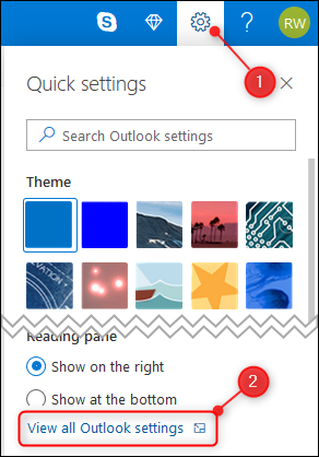 La opción de configuración de Outlook.