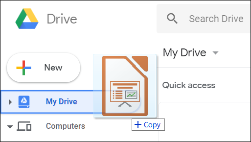 Arrastre y suelte su archivo de PowerPoint directamente en Google Drive.