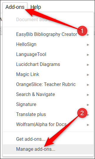 Abra el menú de complementos, luego haga clic en Administrar complementos
