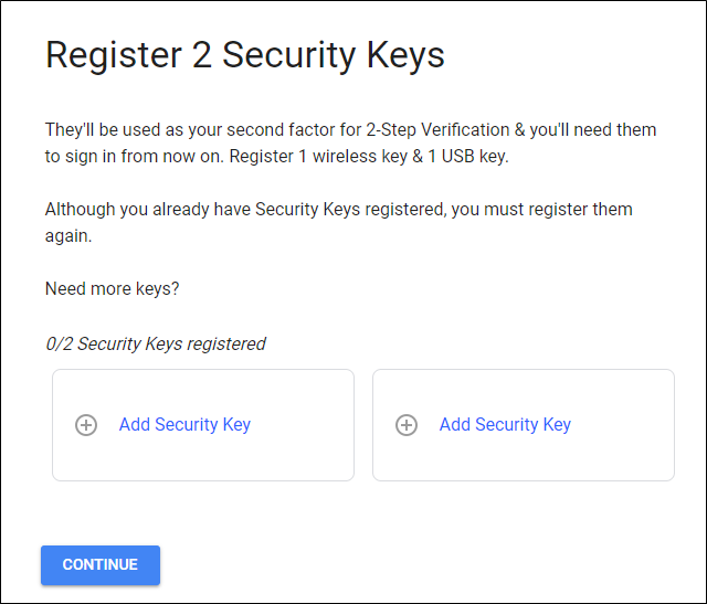 Registro de llaves de seguridad