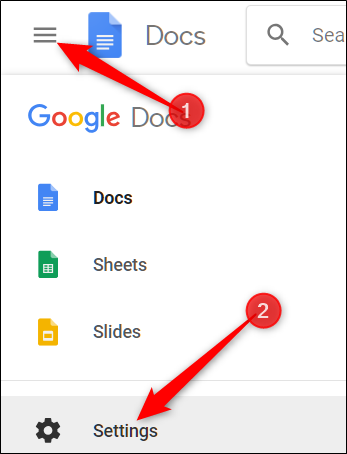 abre la configuración de Google Docs