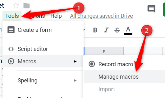 Para crear un atajo de teclado, haga clic en Herramientas> Macros> Administrar macros