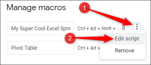 Haga clic en el icono de más, luego haga clic en Editar secuencia de comandos