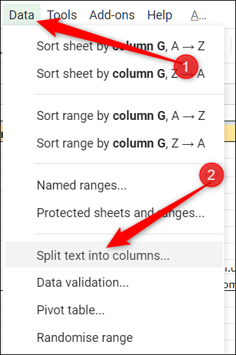 Haga clic en Datos> Dividir texto en columnas