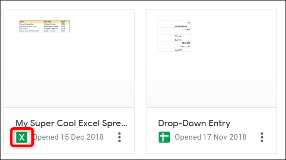 Un archivo de Excel se distingue por el icono verde con una X en él