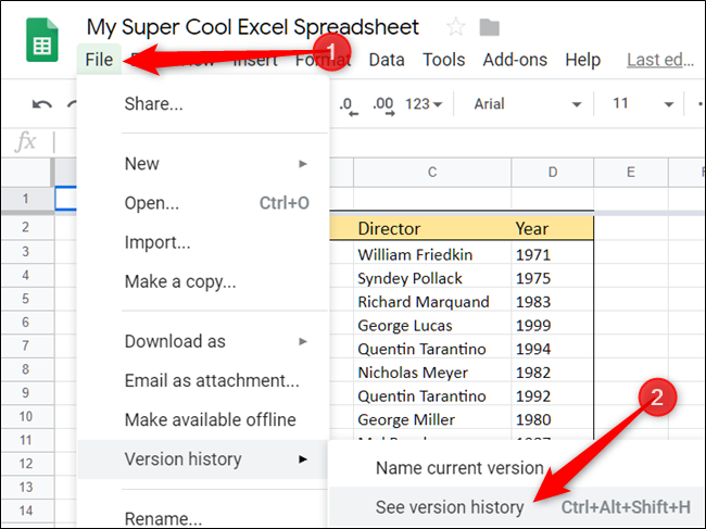 Haga clic en Archivo, Historial de revisiones, luego Ver historial de revisiones