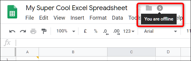 Cuando está desconectado, su hoja de cálculo muestra este icono