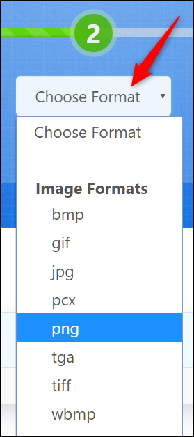 Haga clic en el menú desplegable y seleccione un formato de imagen para convertir en