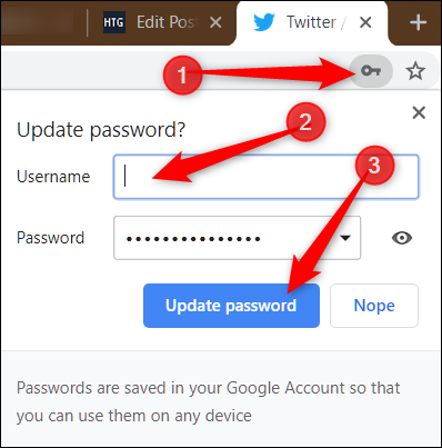 Haga clic en el icono de llave en el cuadro multifunción, ingrese el nombre de usuario de la cuenta en ese sitio web y luego haga clic en "Actualizar contraseña".