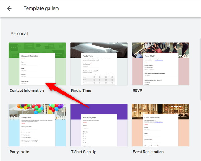 Haga clic en la plantilla titulada "Información de contacto".