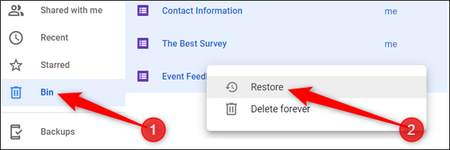 Alternativamente, haga clic en "Papelera" en el panel de la izquierda, haga clic con el botón derecho en un archivo y luego haga clic en "Restaurar" para devolverlo a su unidad.