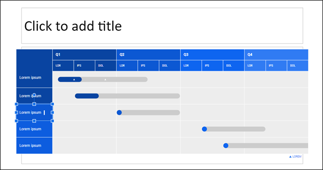 Un diagrama con un cuadro seleccionado para editar en Presentaciones de Google. 