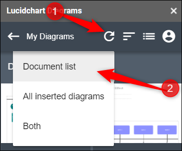 Haga clic en el icono de flecha circular y luego en "Lista de documentos".