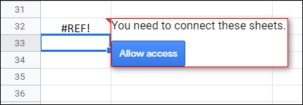 Permita que su hoja de cálculo acceda a la otra y haga clic en "Permitir acceso".