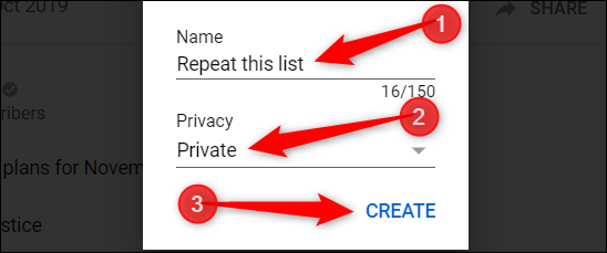 Asígnele un nombre, establezca la configuración de privacidad y luego haga clic en "Crear".