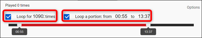 Configure manualmente cuántas veces se repetirá y qué parte del video se repetirá.
