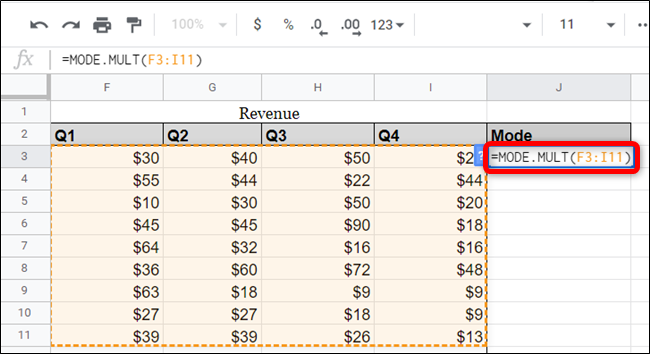 Para mostrar más de un modo que podría existir en un conjunto de datos, use la función MODE.MULT en su lugar.