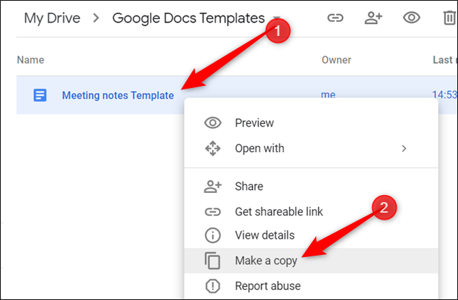 Haga clic derecho en la plantilla y luego haga clic en "Hacer una copia".