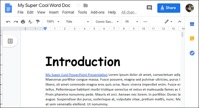 Un documento abierto en Google Docs. 