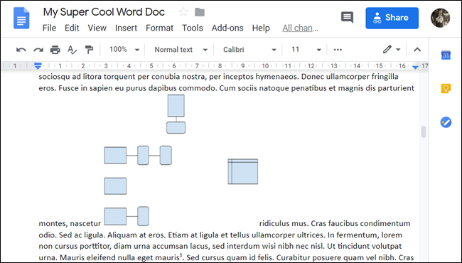 Ajuste de texto en línea en un documento de Google.