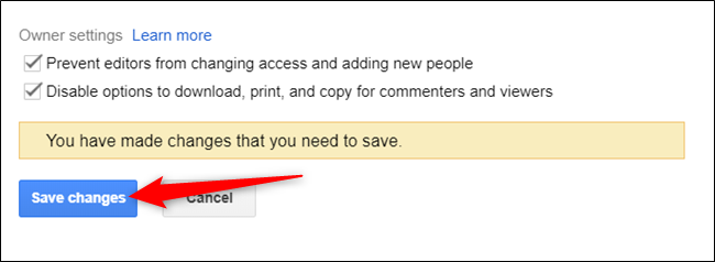 Haga clic en "Guardar cambios" para actualizar los permisos del archivo.