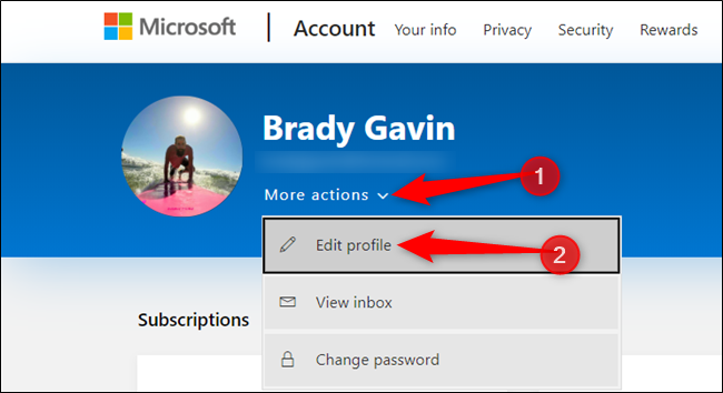 Haga clic en "Más acciones" y haga clic en "Editar perfil" de la lista a continuación.