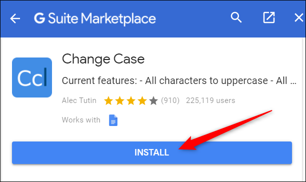 Haga clic en "Instalar" para instalar el complemento en Google Docs.