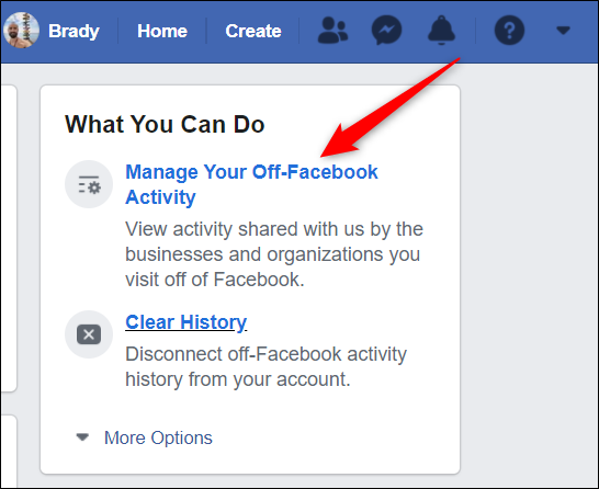Haga clic en "Administrar su actividad fuera de Facebook" en el lado derecho de la pantalla.