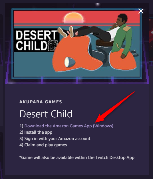 Haga clic en "Descargar la aplicación de juegos de Amazon (Windows)".