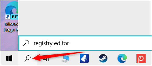 Haga clic en el icono de búsqueda y luego escriba "Editor del registro" en el cuadro de texto.