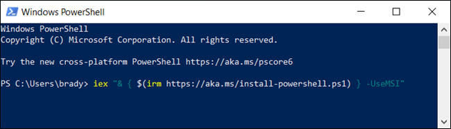 Escriba el siguiente comando para descargar el paquete MSI de PowerShell.