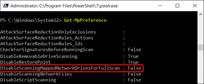 El "DisableScanningMappedNetworkDrivesForFullScan" se establece en False.