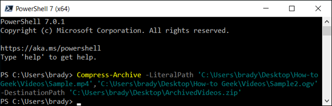 Comprima algunos archivos en PowerShell.