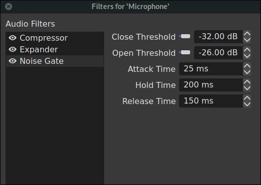 Filtros OBS para diálogo de micrófono