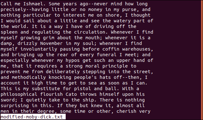 menos modificado-moby-dick.txt en una ventana de terminal