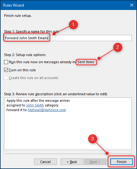 La última página del Asistente de reglas.