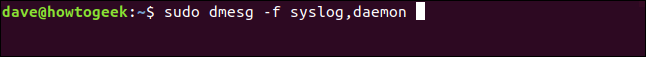 sudo dmesg -f syslog, demonio en una ventana de terminal