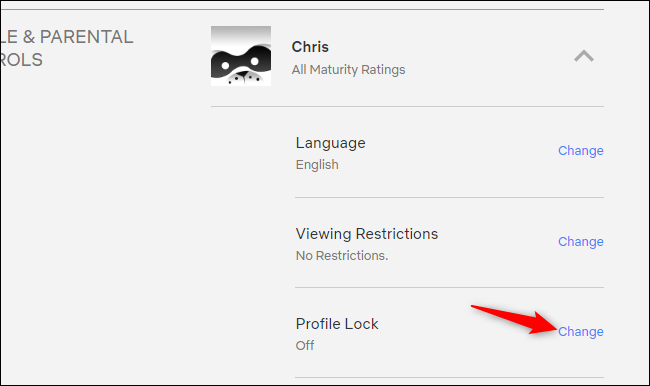 Acceder al bloqueo de perfil en el sitio web de Netflix