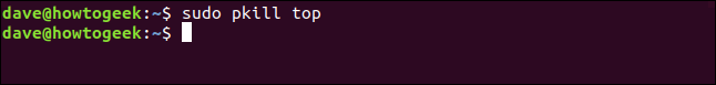 salida de sudo pkill top en una ventana de terminal