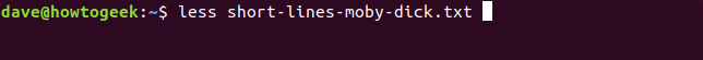menos líneas cortas-moby-dick.txt en una ventana de terminal
