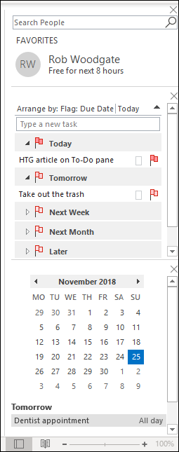 calendario movido a la parte inferior del panel de tareas